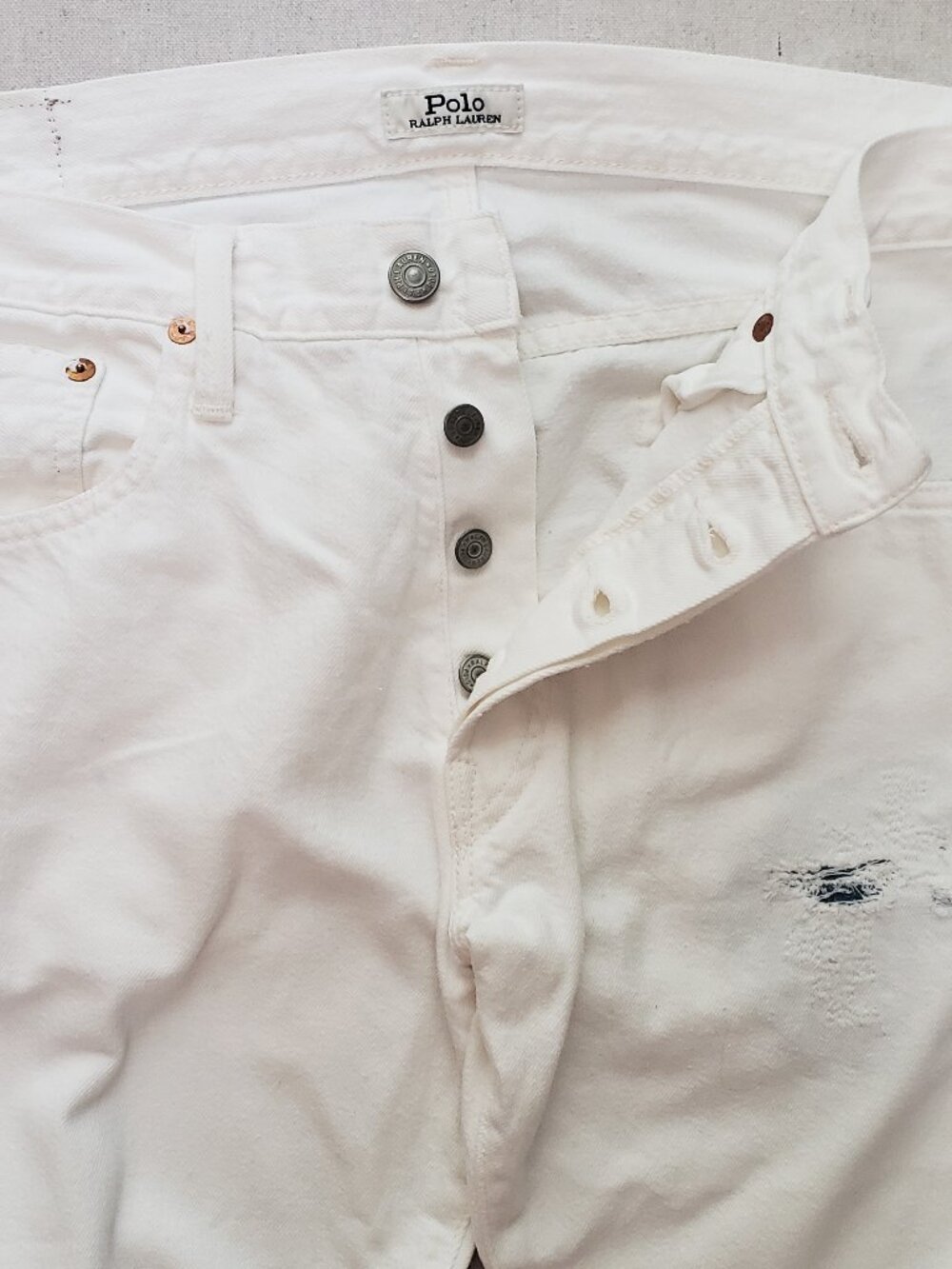 Polo Ralph Lauren Jeans Mens 32x34 White Sullivan Slim Distressed Ripped Denim - Picture 4 of 13